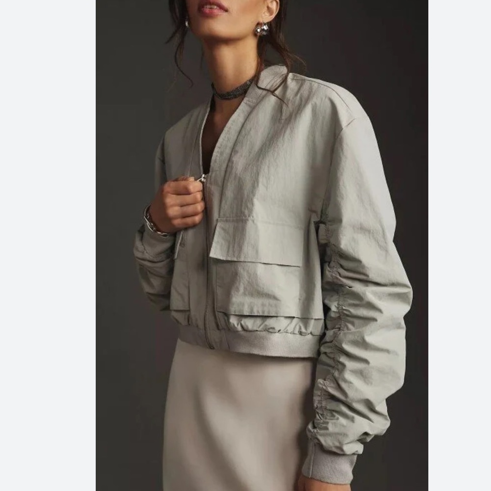 ANTHROPOLOGIE Spring/Fall Gray Runched Bomber Jacket Size XXS